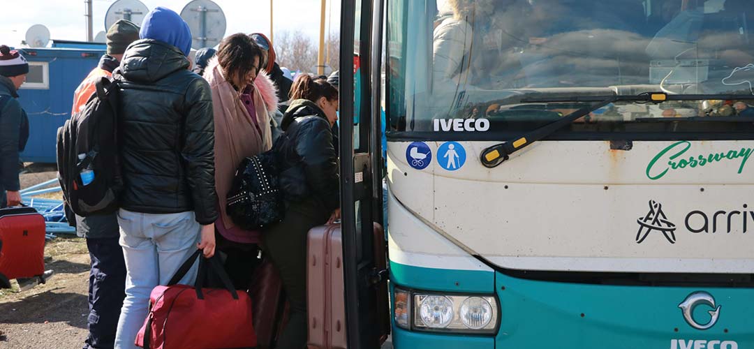 People fleeing Ukraine arrive at the Slovakian border 