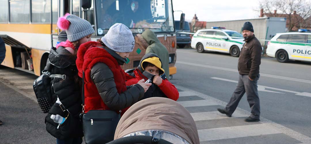 Slovakia. People fleeing Ukraine arrive at the Slovakian border